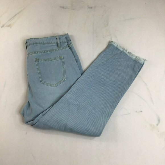 Coeur De Vague Women's Blue Highly Distressed Crop Tapered Jeans Size L - Picture 9 of 9